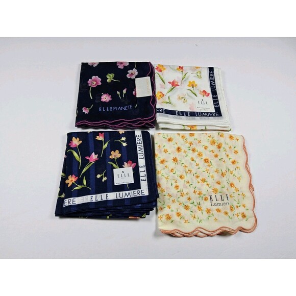 ELLE Lot Of 4 Handkerchief Neckerchief Bandana Scarf - Picture 1 of 5